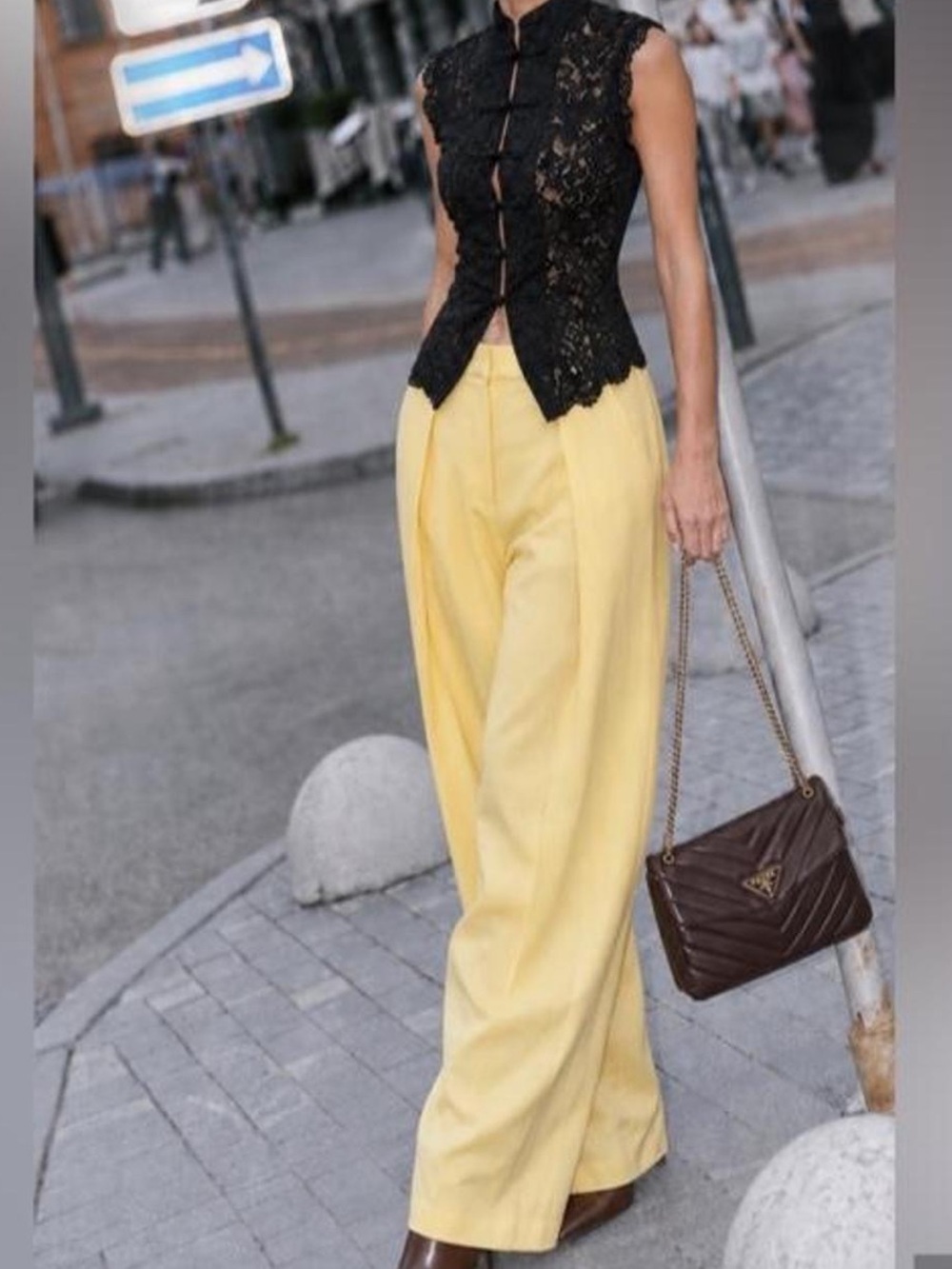 Zara Pale Yellow Wide-Leg High-Waist Pants